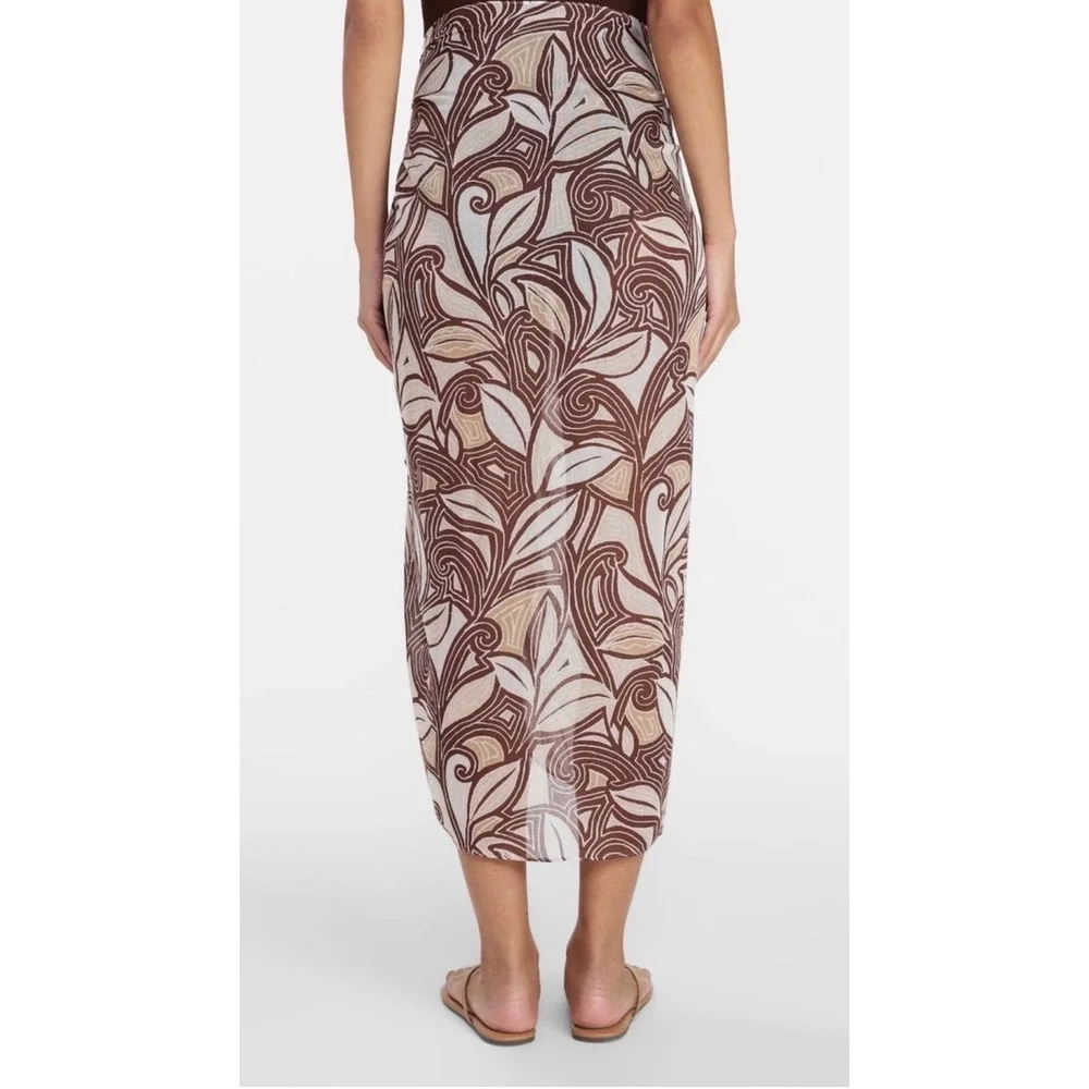 Bohemian Brown Swirling Paisley Tropical Pareo Sarong Wrap NEW Skirt One Size